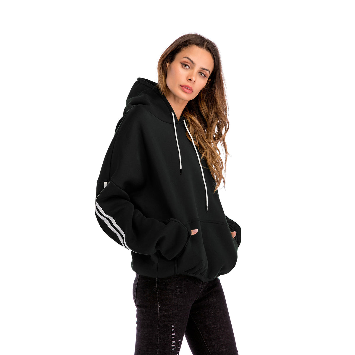 Women’s Thick Hooded Sweatshirt with Batwing Sleeves