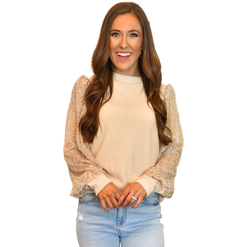 Women's Leopard Print Knit Pullover Top for Fall
