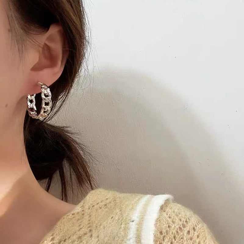 S925 Vintage Metal Hollow Chain Earrings Fashion