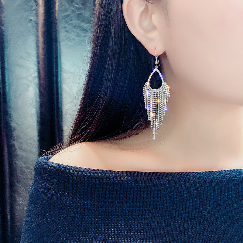 Long Rhinestone Tassel Earrings for Wholesale Fashion