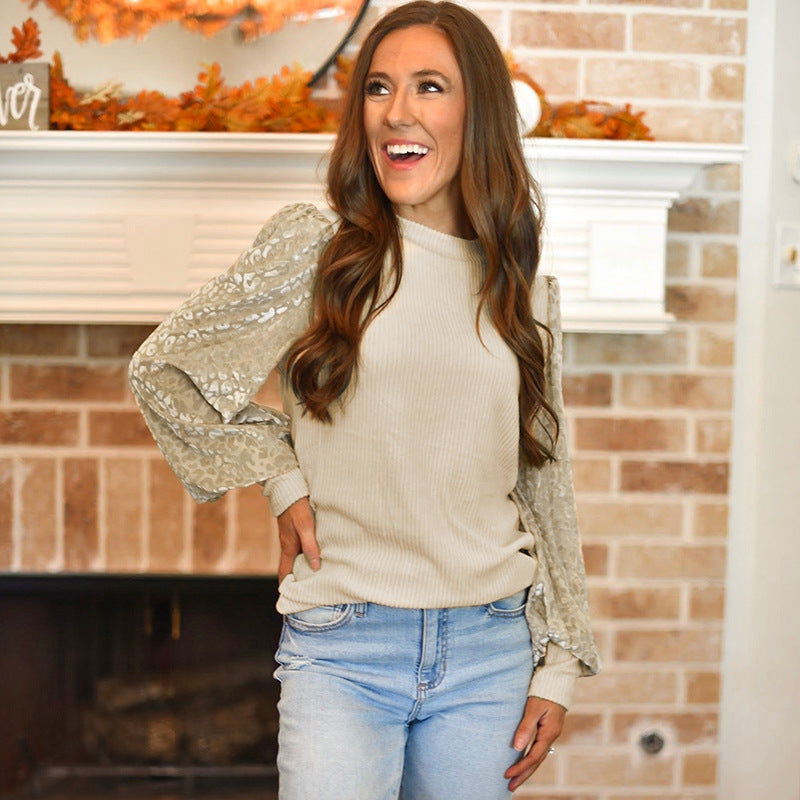 Women's Leopard Print Knit Pullover Top for Fall