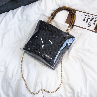 Jelly Bag, Woven Shoulder Bag with PVC Chain (Large Capacity)