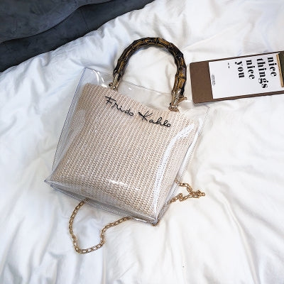 Jelly Bag, Woven Shoulder Bag with PVC Chain (Large Capacity)