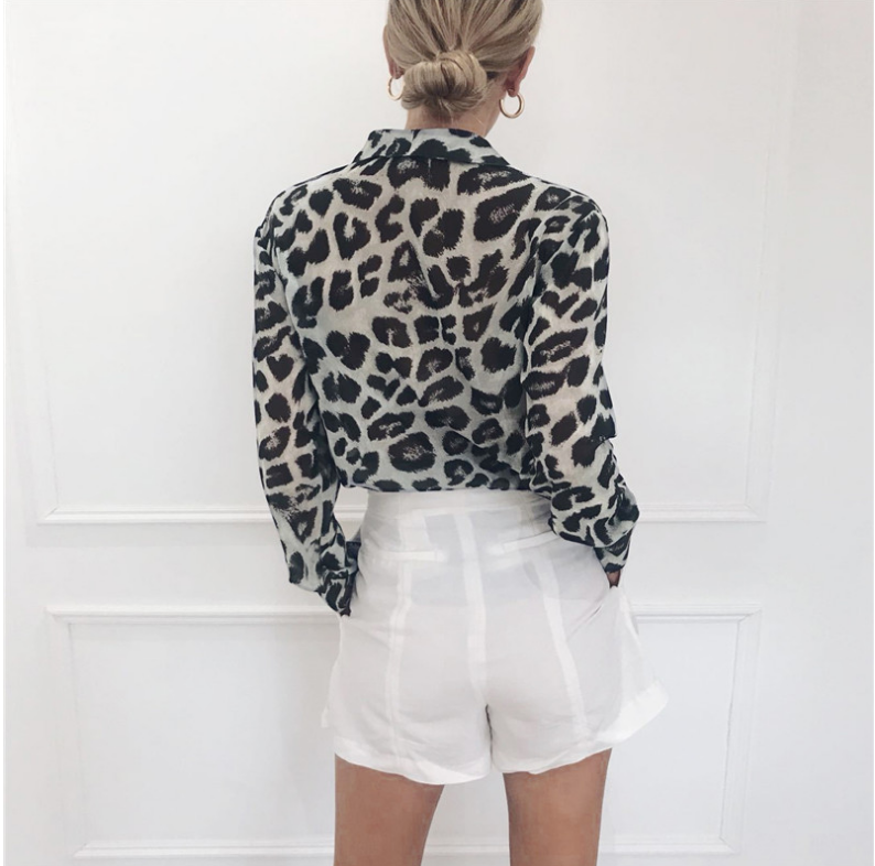 Long Sleeve Chiffon Leopard Print Women’s Shirt