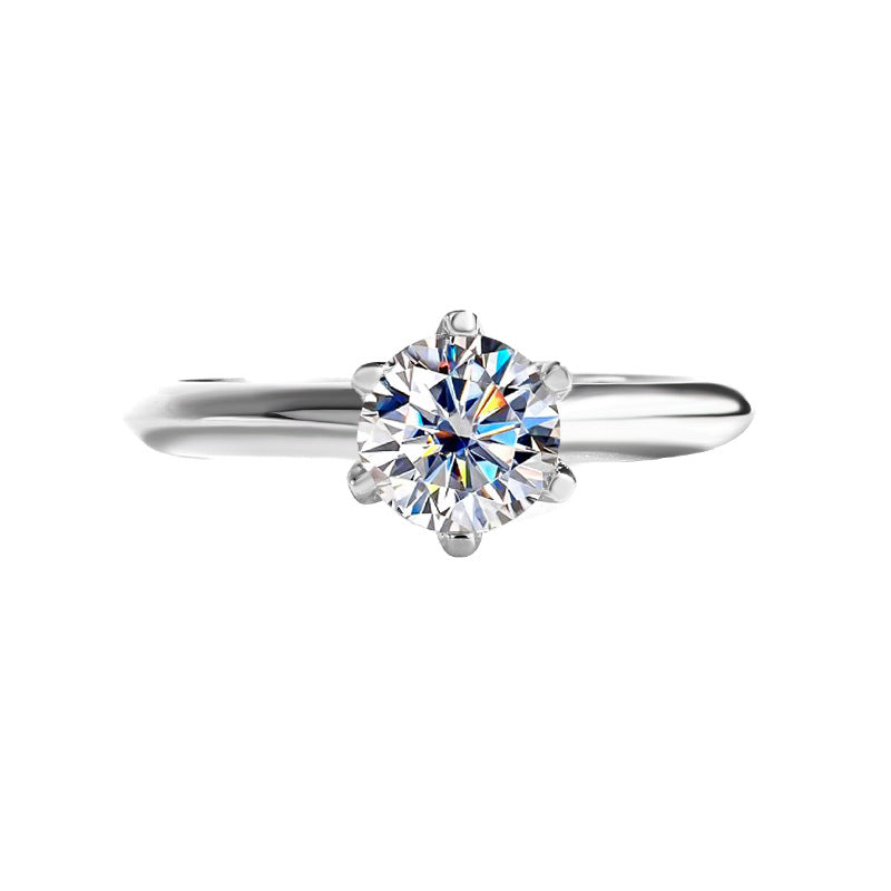 S925 Silver Ring with Six-Claw Moissanite Crown