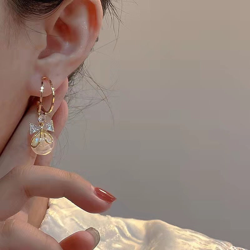 Luxury Diamond Pearl Bow Earrings for Women’s Events