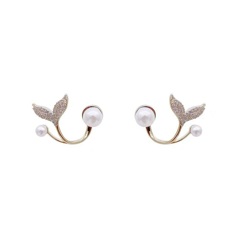 Zircon Fishtail Pearl Earrings for Women’s Leisure