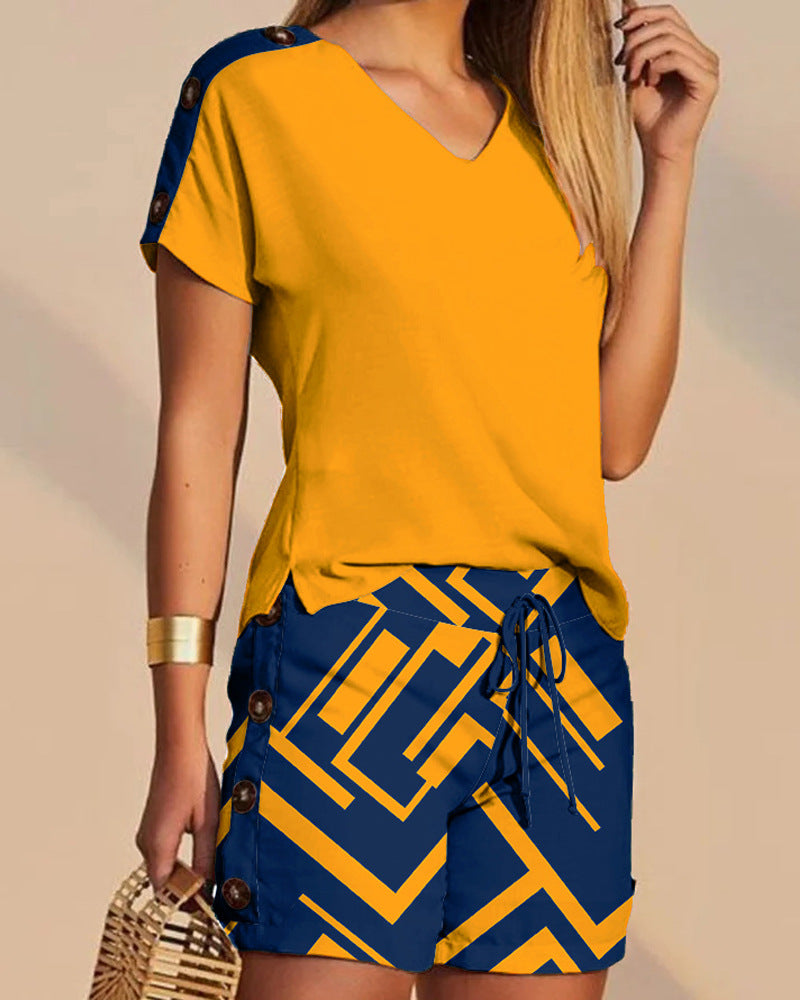 2023 Women's V-Neck Casual Two-Piece Set