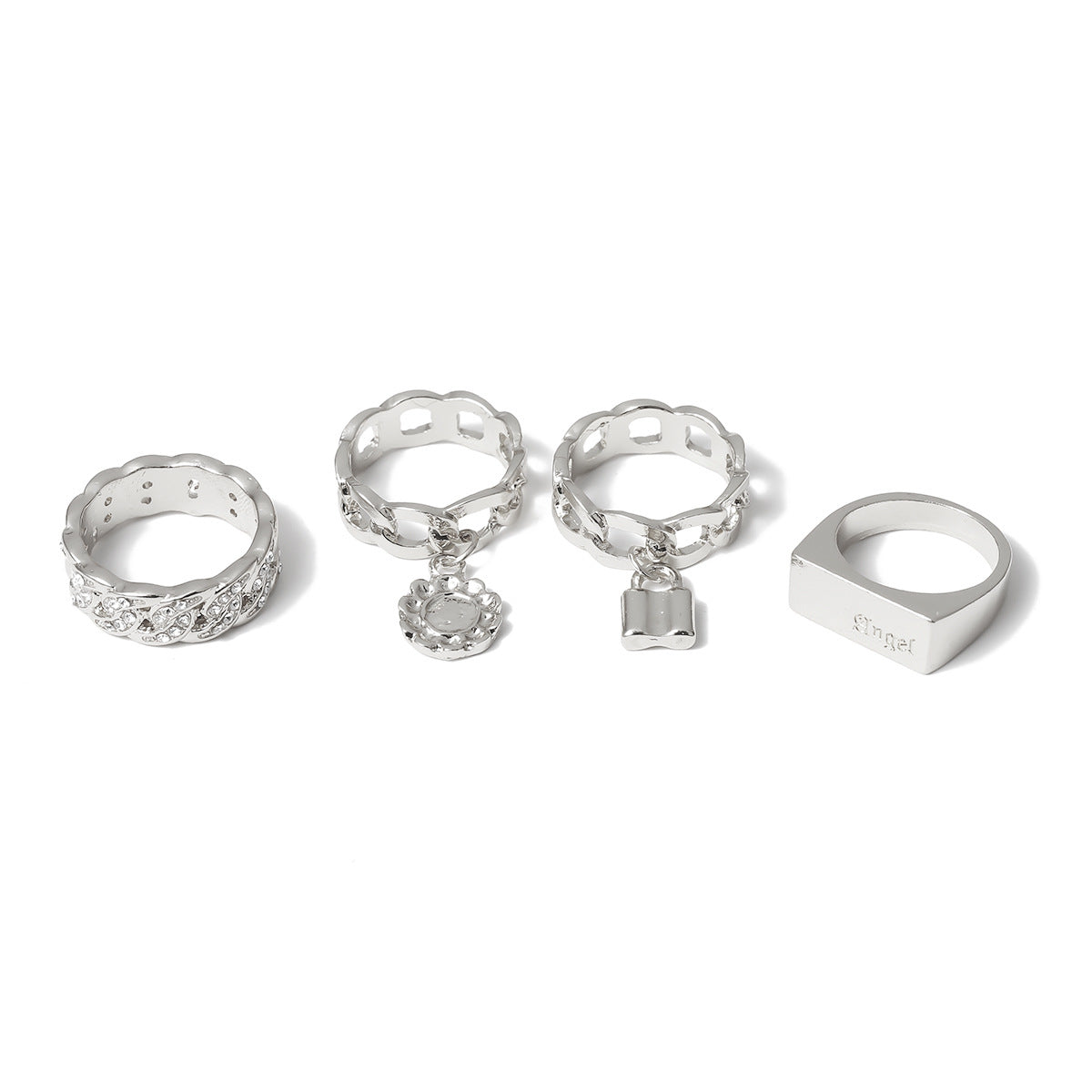 Women’s Diamond Accent Lock Ring with Custom Engraving