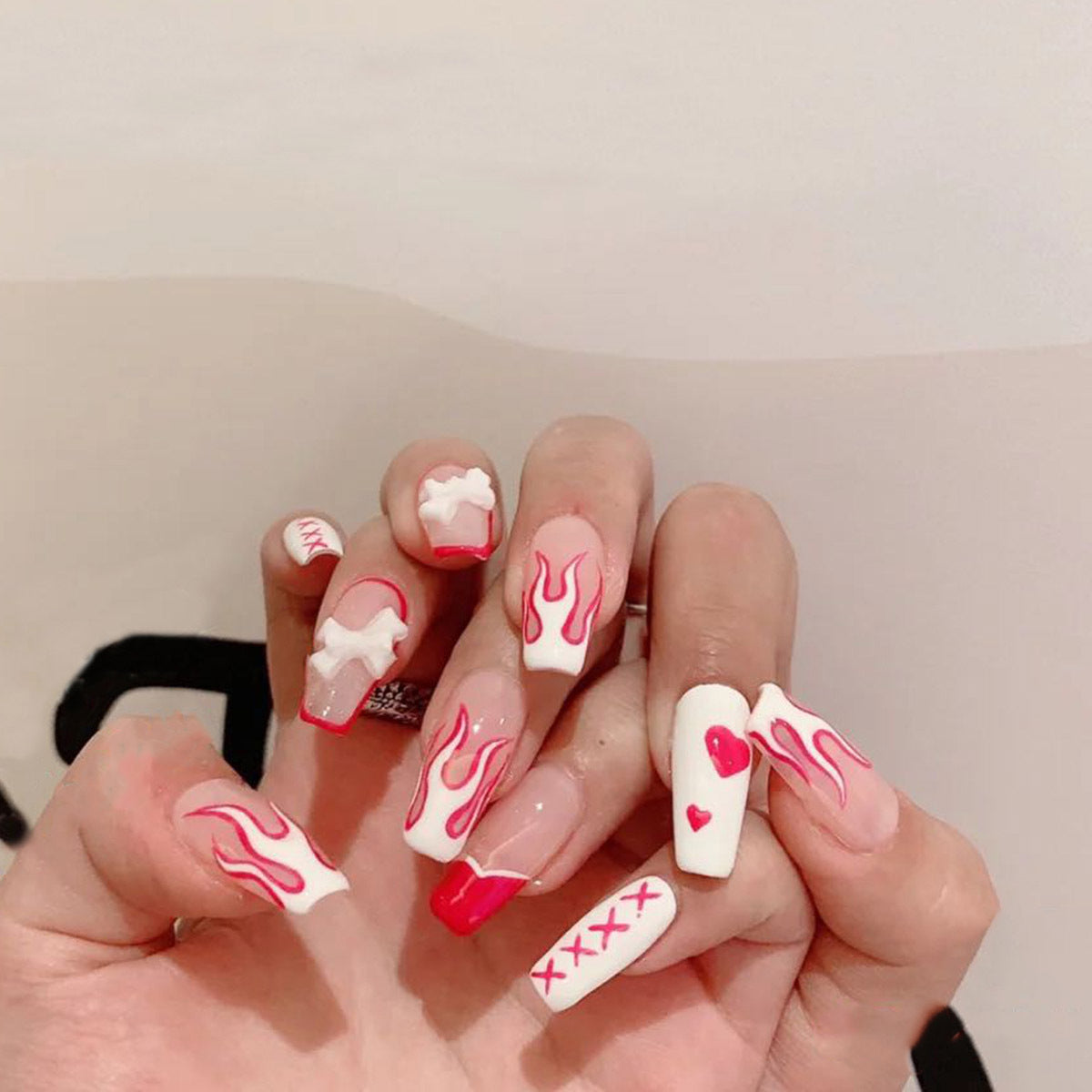 Flame Bow Removable Nail Finished Patch
