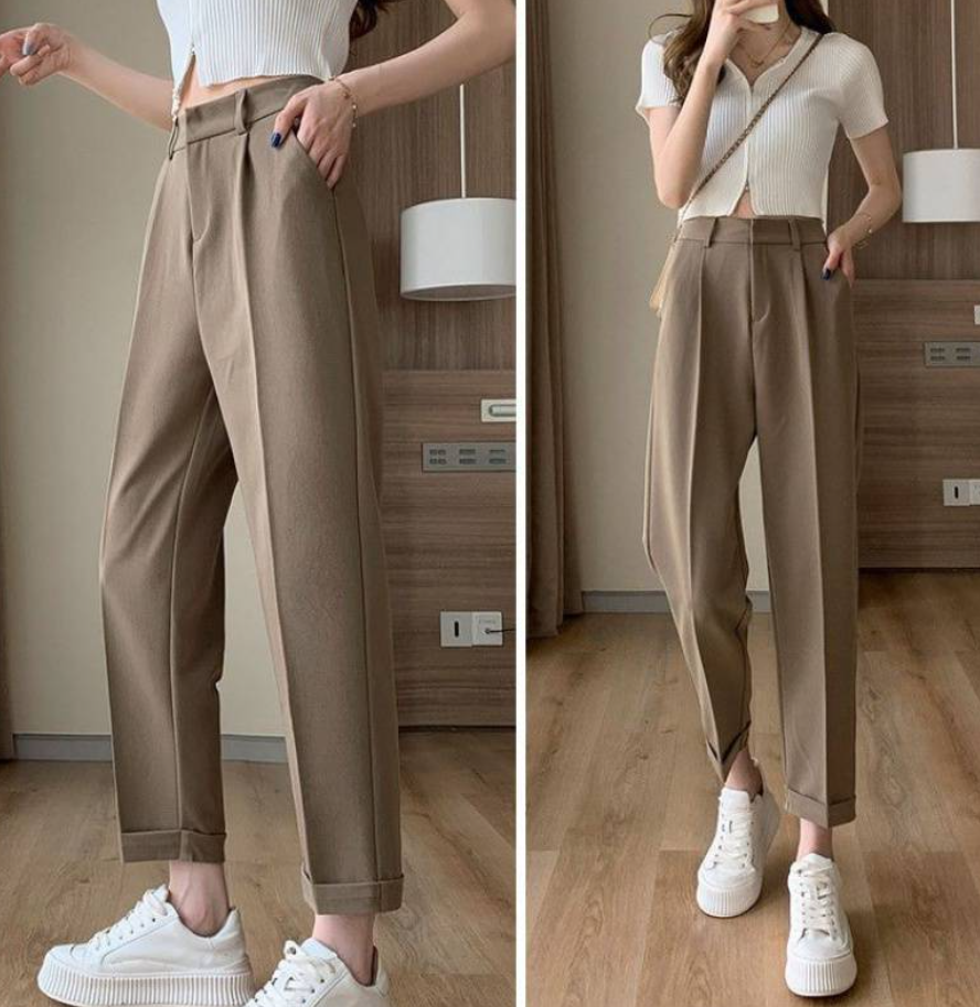 High-Waisted Gray Suit Trousers for Women (Autumn Style)