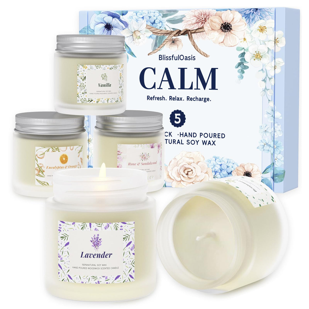 BlissfulOasis Scented Candles Long-Lasting Candles for Home Scented 5 Pack Scented Candles Candles for Women Natural & Safe Ingredients Candle Set for Birthday Christmas Festival