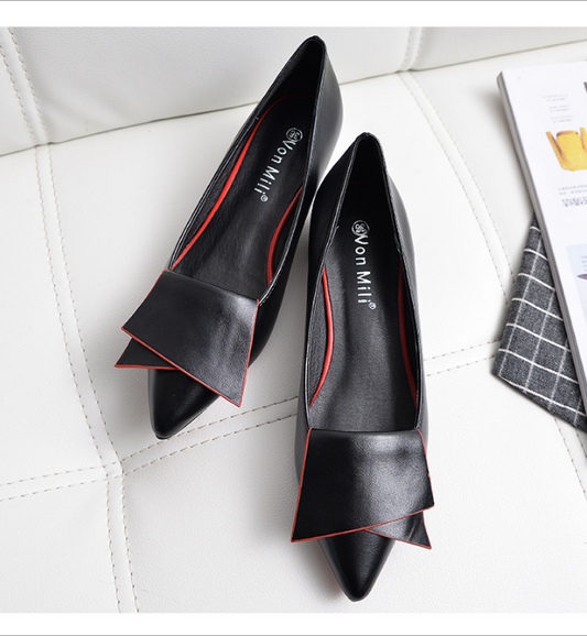 Women’s Pointed Toe Flats with Chunky Heel Design
