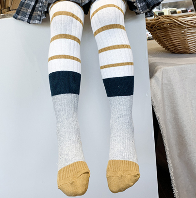 Striped Color Block Cotton Tights for Girls
