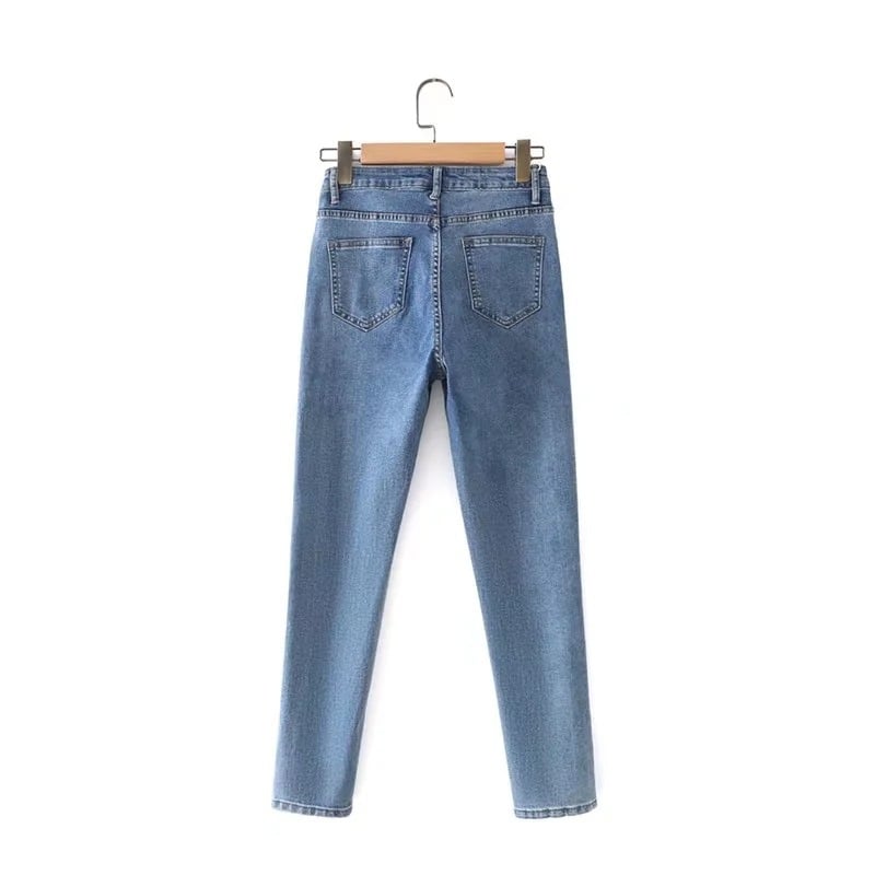 Women’s High Waist Loose Fit Blue Denim Trousers