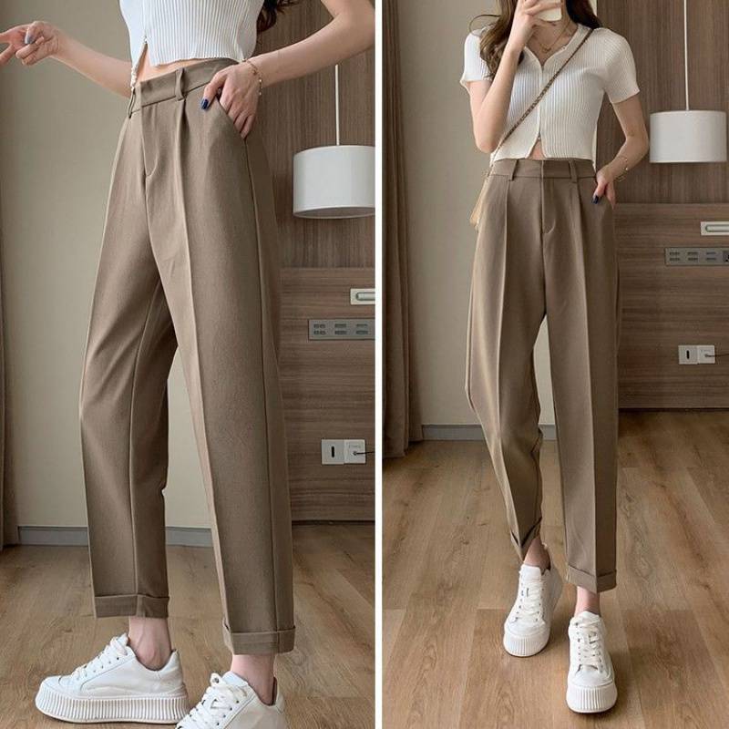High-Waisted Gray Suit Trousers for Women (Autumn Style)