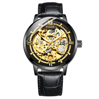 Fashion Hollow Mechanical Watch with Leather Strap