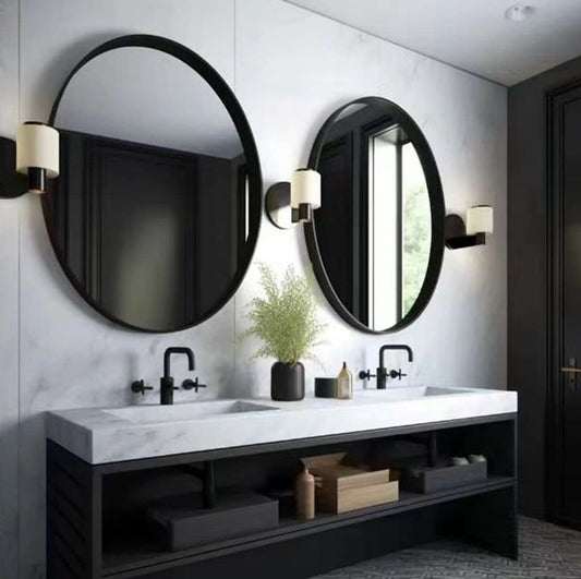 USHOWER 2-Pack Black Round Mirrors 30 Inch Round Bathroom Mirror for Over Sink Black Circle Mirror Metal Frame Bathroom Vanity Mirror for Wall Decor