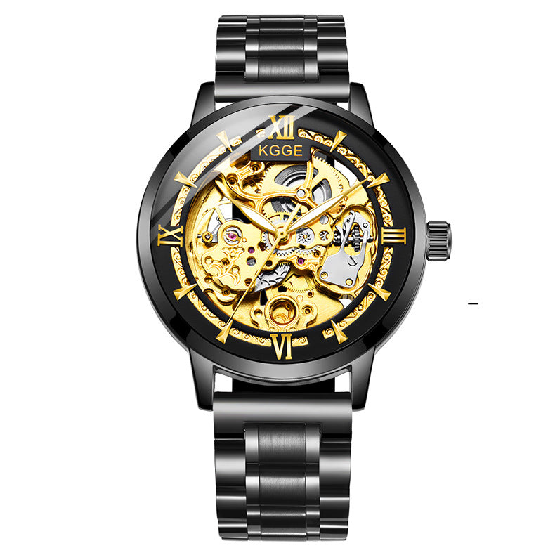 Fashion Hollow Mechanical Watch with Leather Strap