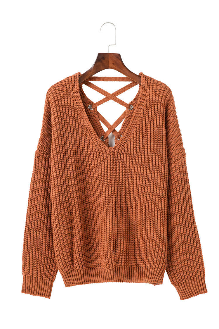 Fall Fashion Women’s Knit Sweater with Cross Back Design