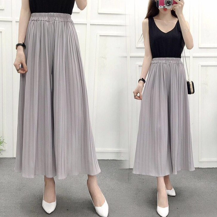 Women’s High-Waisted Pleated Wide-Leg Pants (Black)