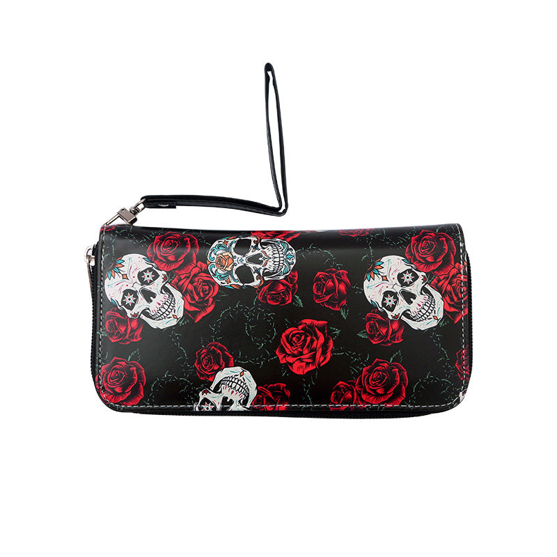Colorful Skull Print Women's Long Clutch Wallet