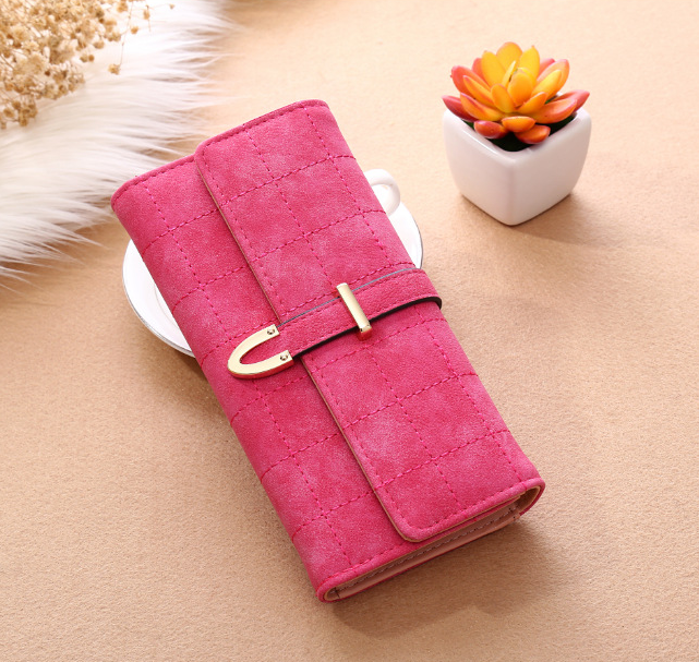 Korean Style Long Wallet with Matte Diamond Pattern