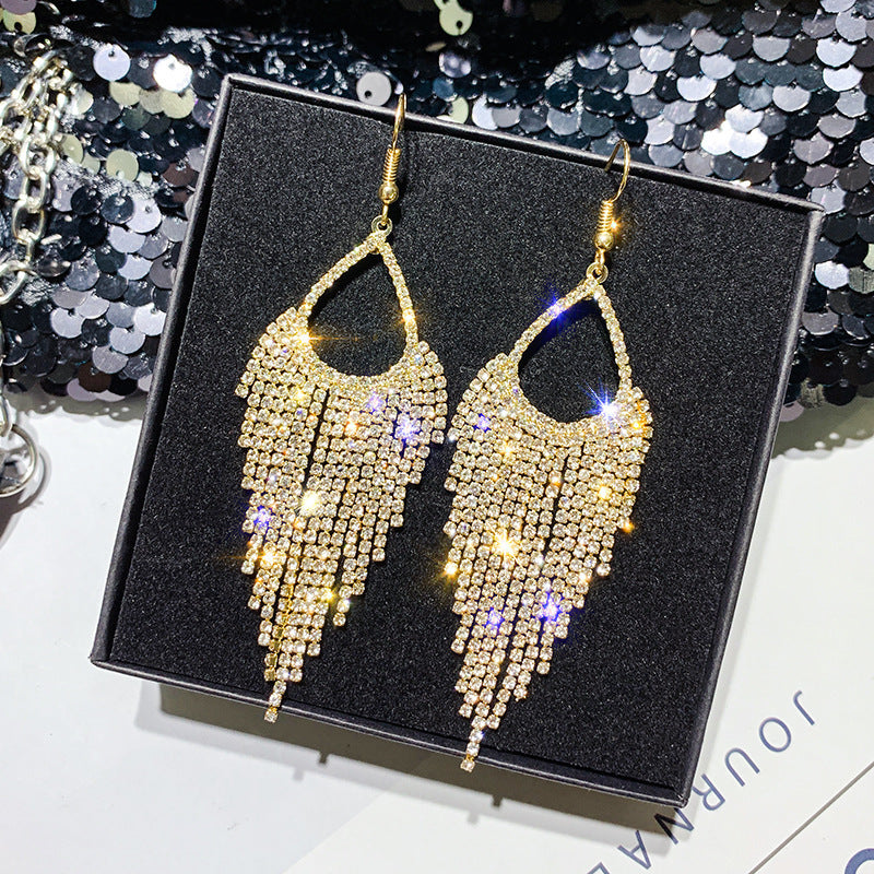 Long Rhinestone Tassel Earrings for Wholesale Fashion