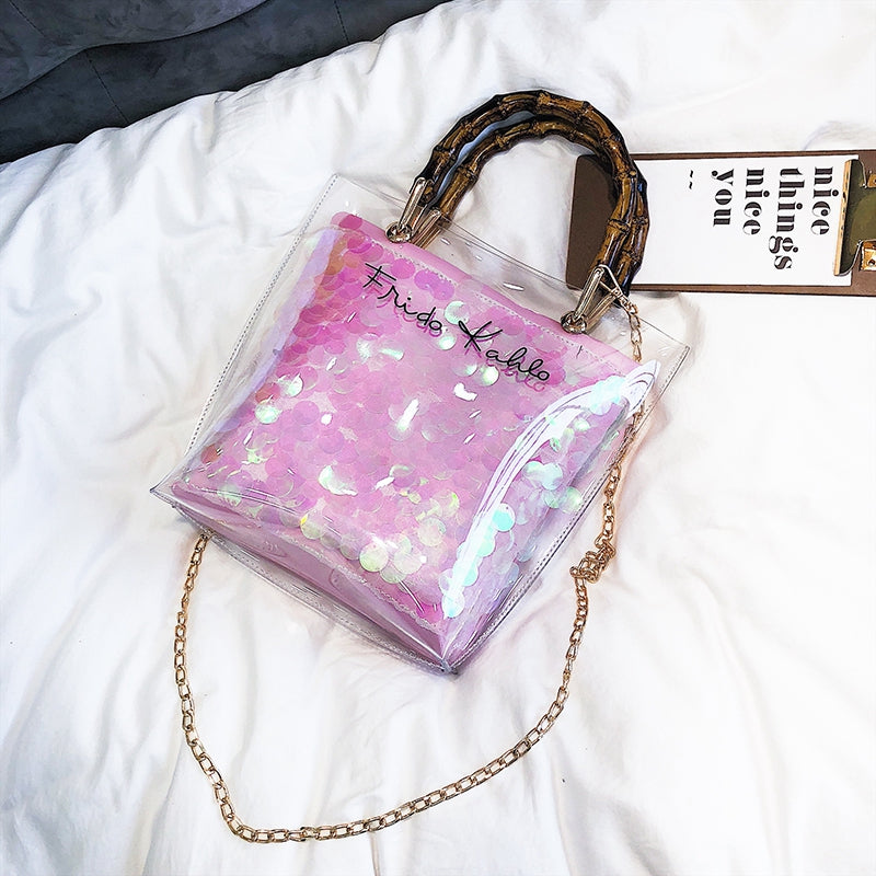 Jelly Bag, Woven Shoulder Bag with PVC Chain (Large Capacity)