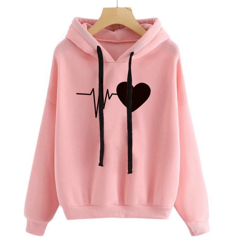 Heart Print Women’s Long Sleeve Streetwear Hoodie