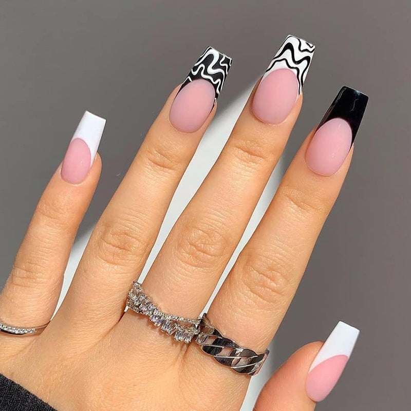 Black and White Patchwork French Manicure Nail Patches