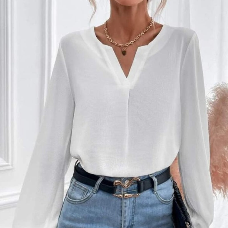 Fashionable Solid Color Loose Chiffon Long-sleeve Shirt