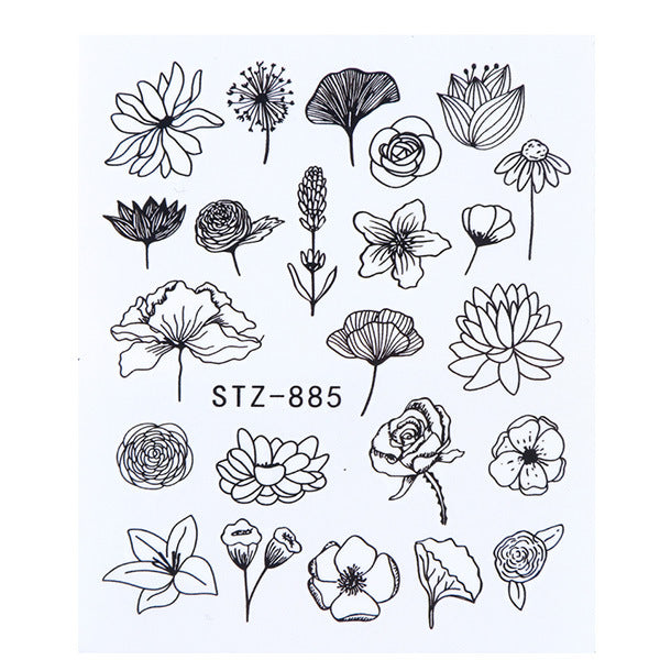 Nail Art Stickers - Black Line & Ink Petal Design
