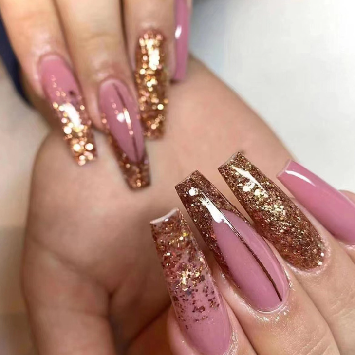 Ballerina Long Style Shiny Gold Wearable Nail Stickers