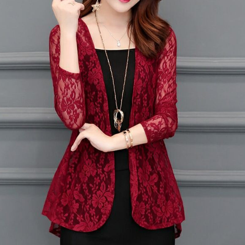 Women’s Summer Hollow Cardigan Blouse with Long Sleeves
