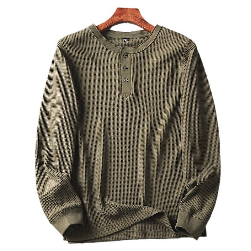 Men's Casual Long Sleeve T-Shirt in Solid Color Waffle