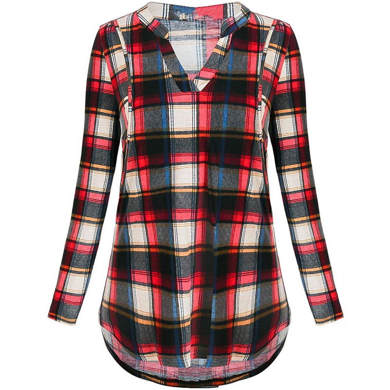 Women’s Plaid Print V-Neck Long Sleeve Nursing Top