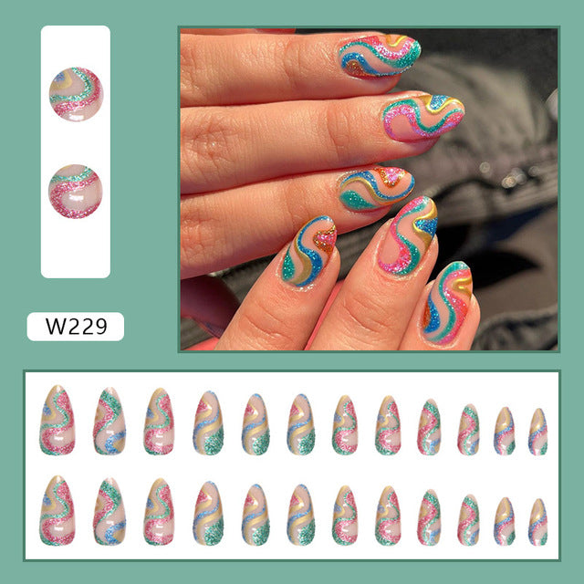 24pcs Shiny Acrylic Press On Almond Nail Tips