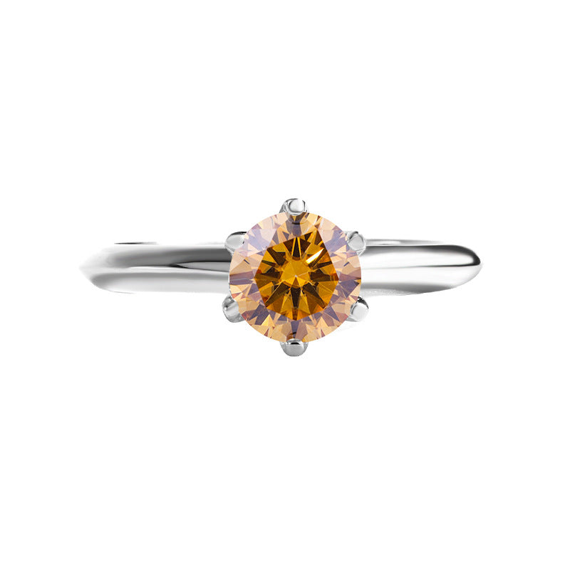 S925 Silver Ring with Six-Claw Moissanite Crown