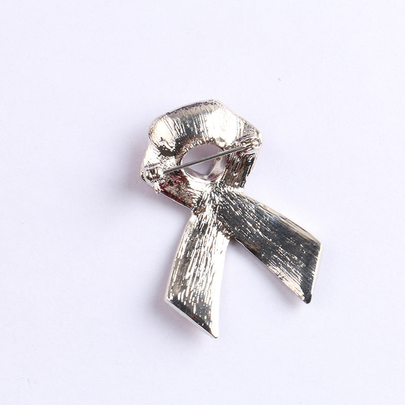 Korean Fashion Rhinestone Brooch with Pink Ribbon