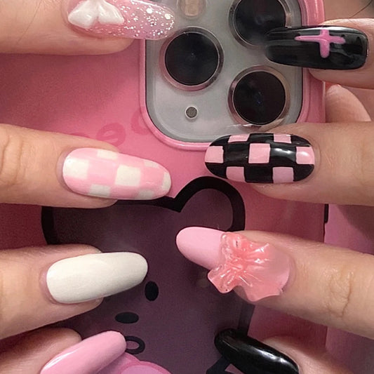 Removable Nail Patch - Spicy Girl Checkerboard Design