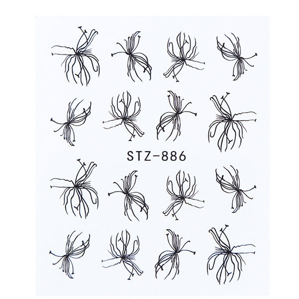 Nail Art Stickers - Black Line & Ink Petal Design