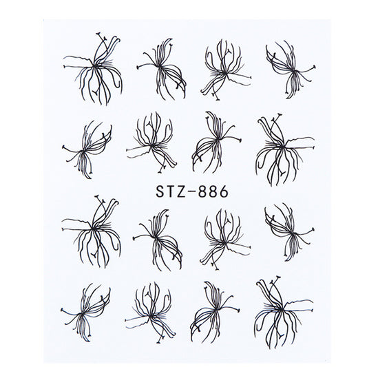 Nail Art Stickers - Black Line & Ink Petal Design