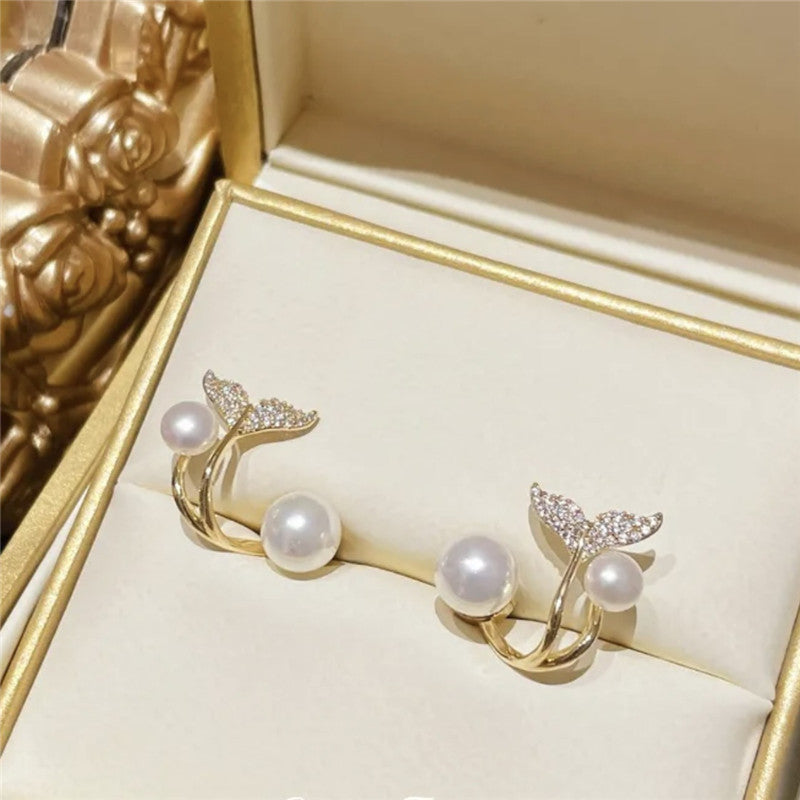 Zircon Fishtail Pearl Earrings for Women’s Leisure