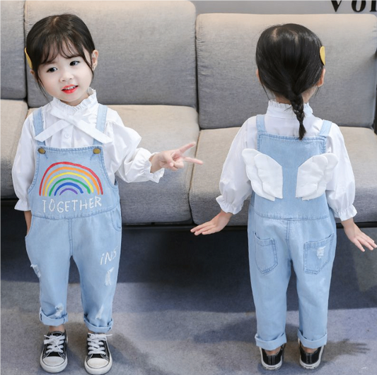 American Style Girl Faded Jeans Jumpsuit