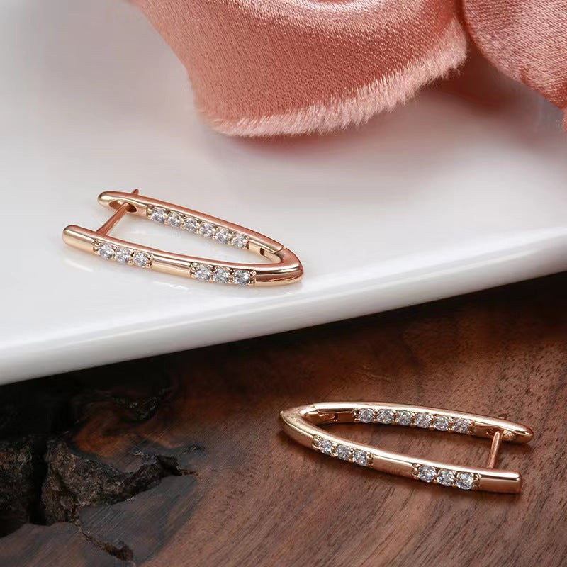 Minimalist V-Shape Gold-Plated Zircon Earrings for Women