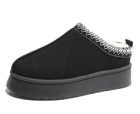 Baotou Plush Half Slippers Home Snow Boots Women's Fleece Warm Thick Bottom Cotton Shoes Ankle Flats