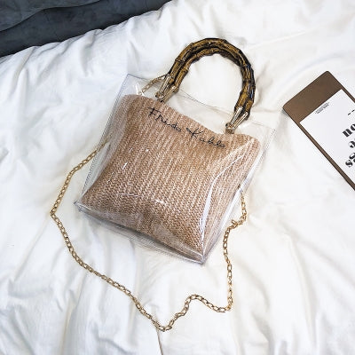 Jelly Bag, Woven Shoulder Bag with PVC Chain (Large Capacity)