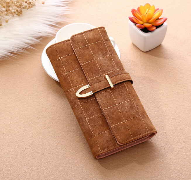 Korean Style Long Wallet with Matte Diamond Pattern