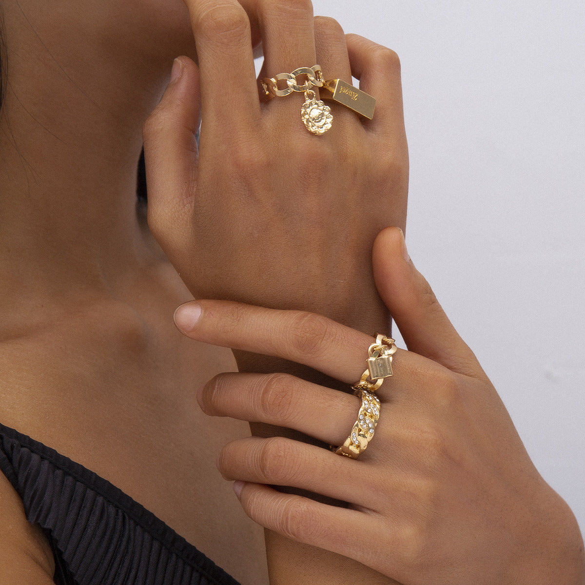 Women’s Diamond Accent Lock Ring with Custom Engraving